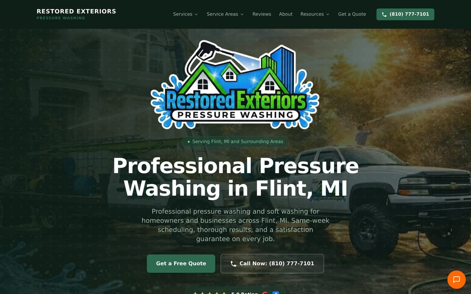 Restored Exteriors Pressure Washing homepage, professional pressure washing in Flint MI